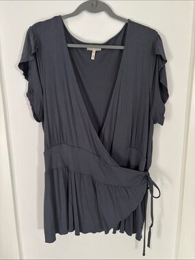 Old Navy Slate Gray Wrap Blouse with Ruffle Sleeves